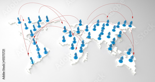 social network human 3d on world map