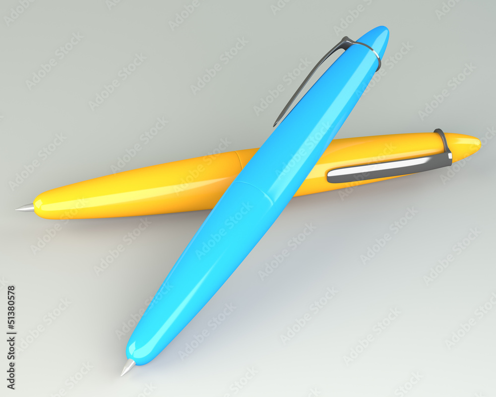 Yellow and blue ballpoint pen Yellow and blue ballpoint pen
