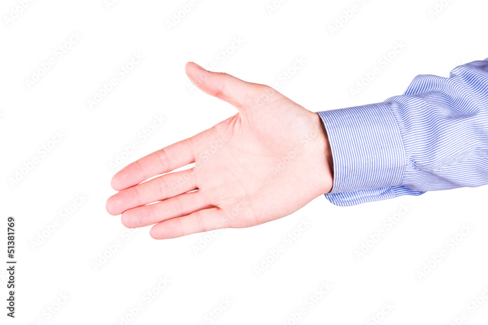 Male hand stretching for handshake Male hand stretching for handshake