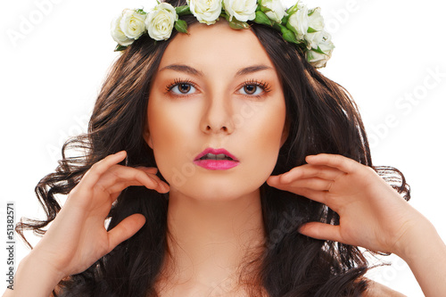 woman with ideal skin and flower