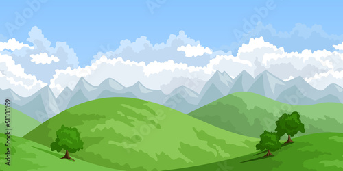 Horizontal seamless summer landscape. Vector illustration.
