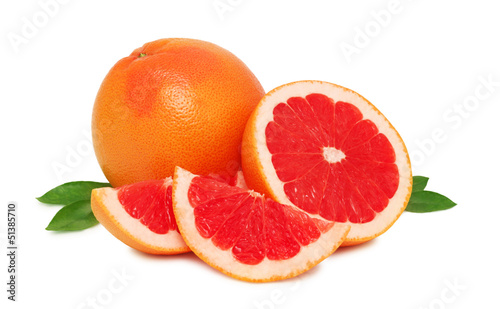 Ripe grapefruits with leaves (isolated)