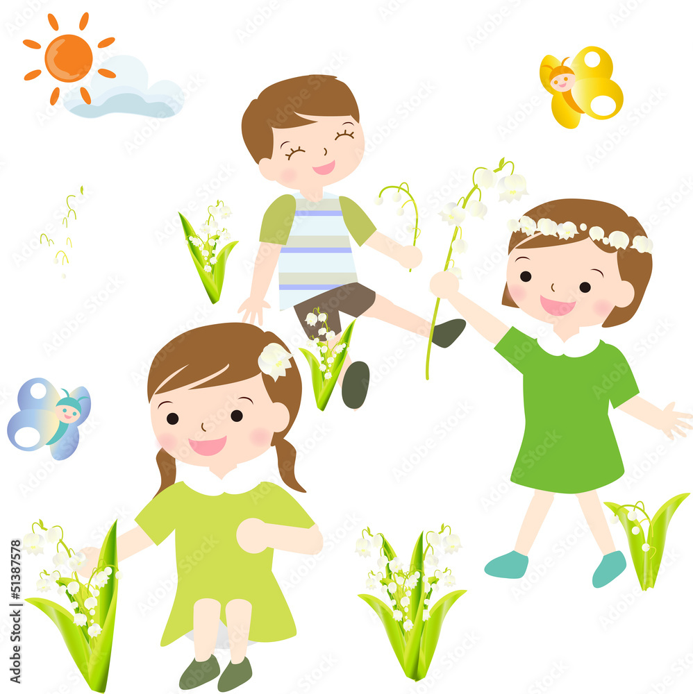 初夏スズランお花摘み子供たち蝶stock Vector Adobe Stock