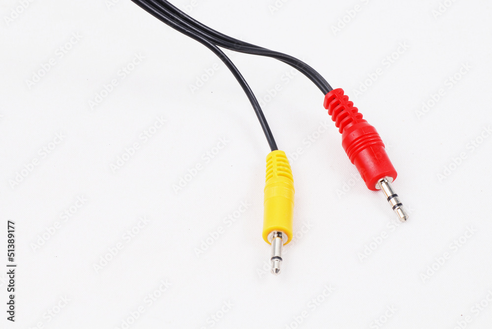 Red and yellow audio jacks on isolated white background Red and yellow audio jacks on isolated white background
