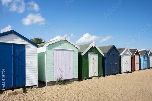  Colorful Beach Huts at West Mersea, Essex, UK. © mparratt