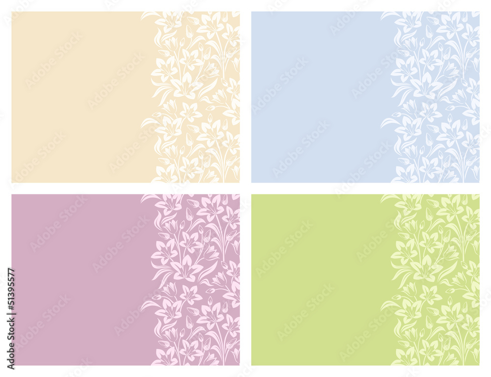 Set of four elegant vector cards with floral patterns.