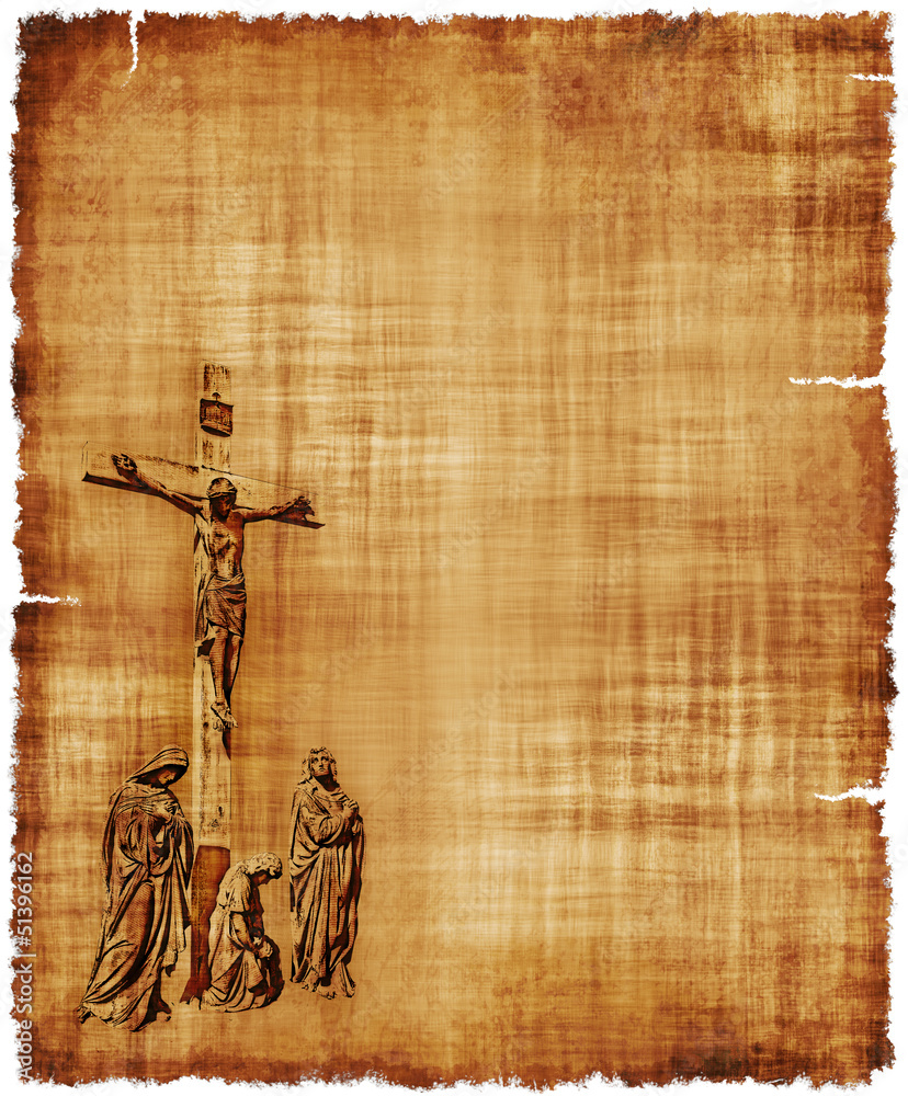 Crucifixion of Christ Parchment - obrazy, fototapety, plakaty 