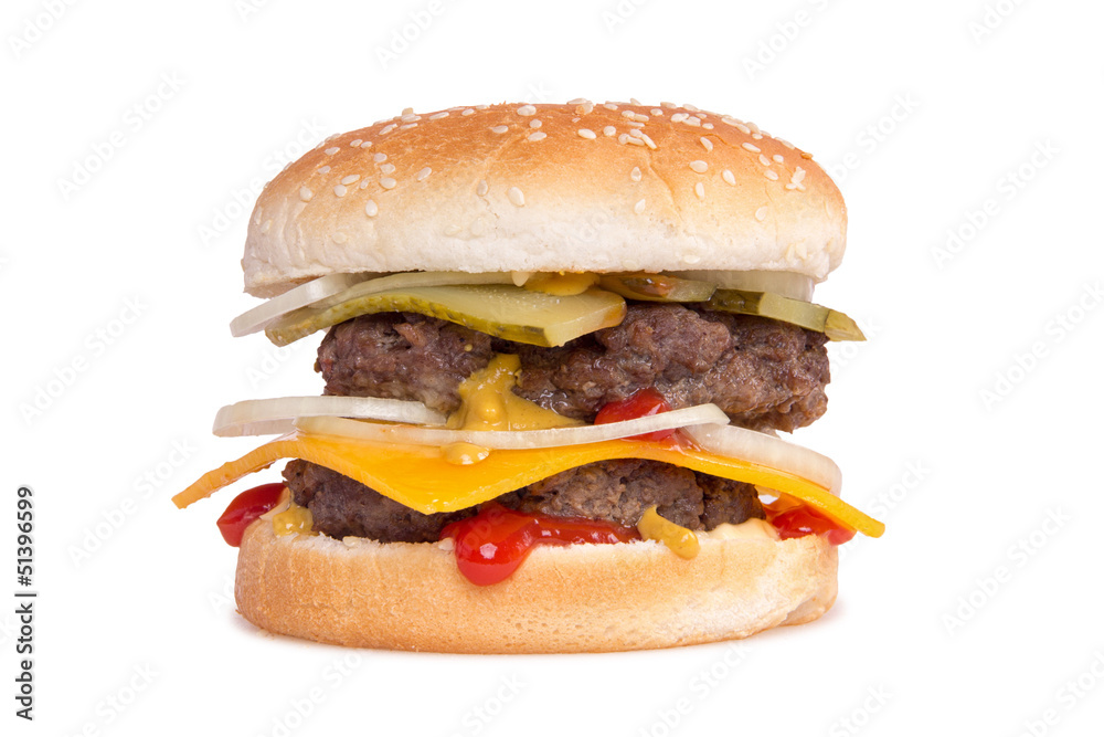 Super hamburger on white background Super hamburger on white background