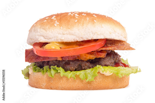 capital hamburger on white background