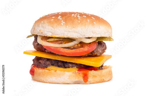 double cheeseburger on white background
