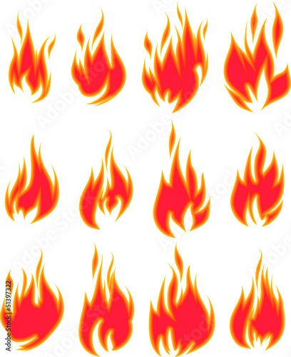 Collection of vector fires isolated on white