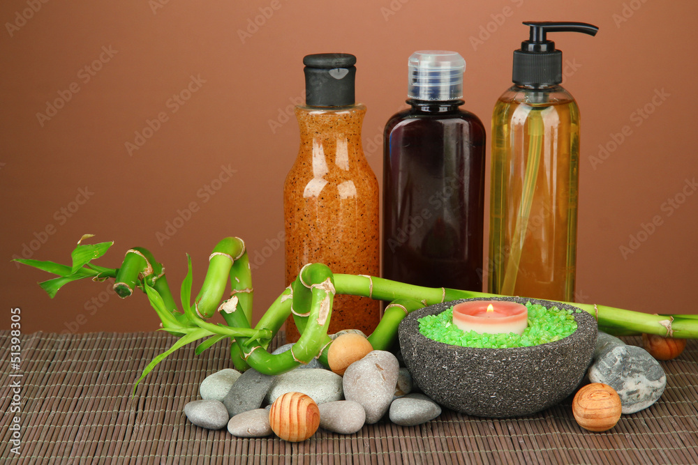 Still life with green bamboo plant and stones, Still life with green bamboo plant and stones,