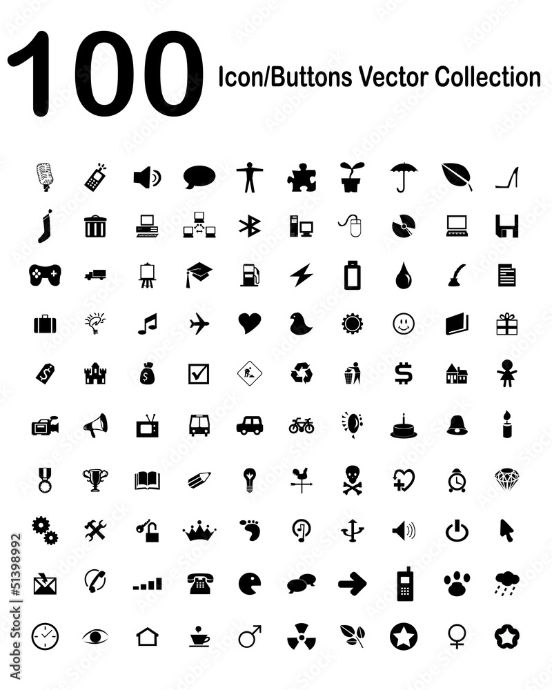100 Icons-Buttons Vector Collection