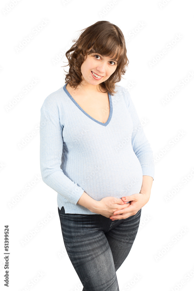 Young Pregnant Woman in Blue Blouse