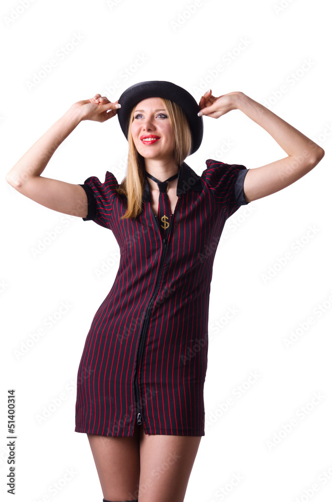 Woman gangster isolated on white Woman gangster isolated on white