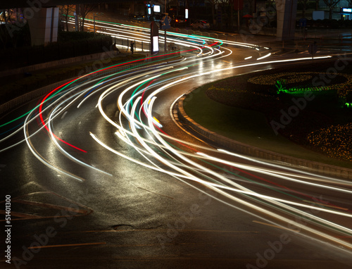 the light trails on the steet in shanghai china photo