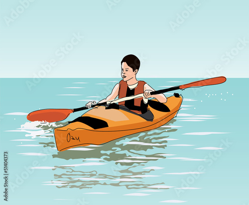 teenage boy floats on kayak