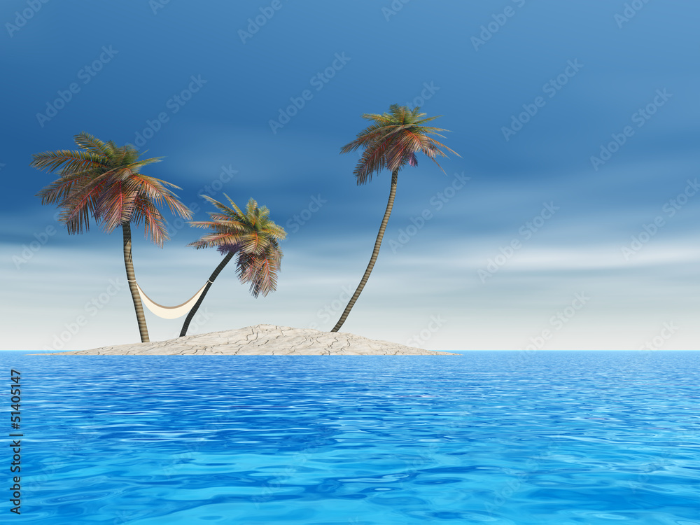 Conceptual exotic island with hammock Conceptual exotic island with hammock