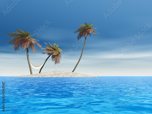 Conceptual exotic island with hammock