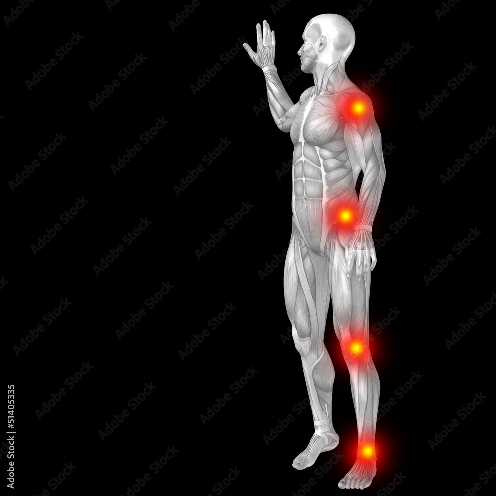 High resolution conceptual 3D human anatomy body with pain High resolution conceptual 3D human anatomy body with pain