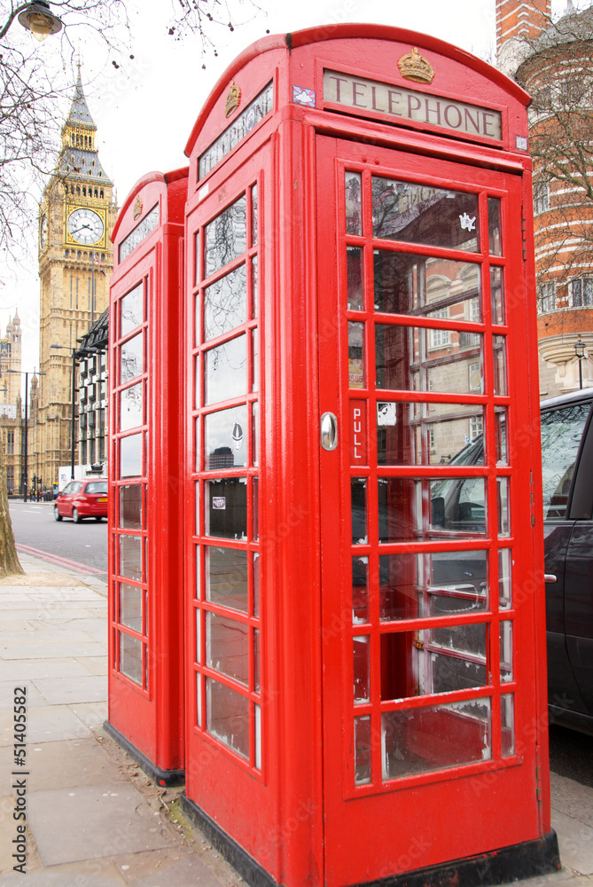 Two English Red Phones with the Big Ben on the back Two English Red Phones with the Big Ben on the back