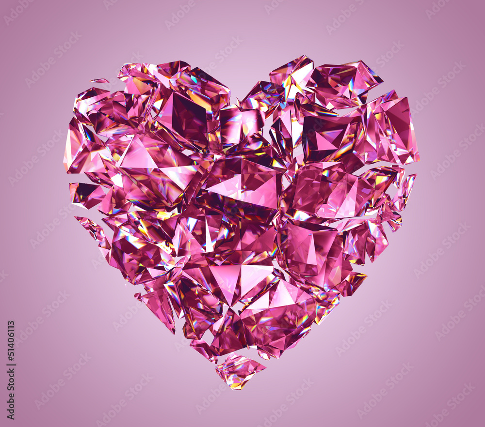 broken pink crystal heart isolated broken pink crystal heart isolated