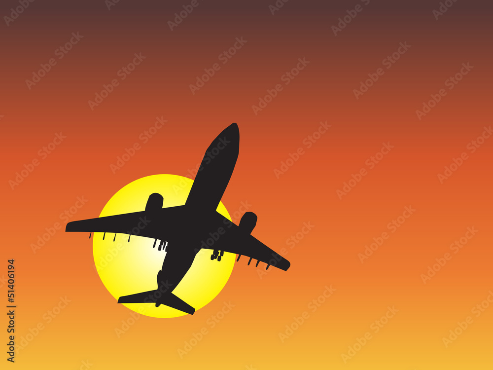 Conceptual plane silhouette at sunset Conceptual plane silhouette at sunset