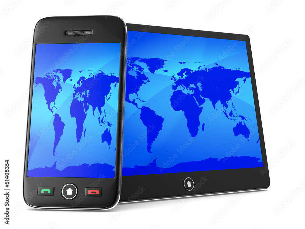 phone and tablet on white background. Isolated 3D image