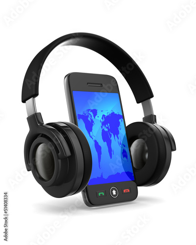 phone and headphone on whit...