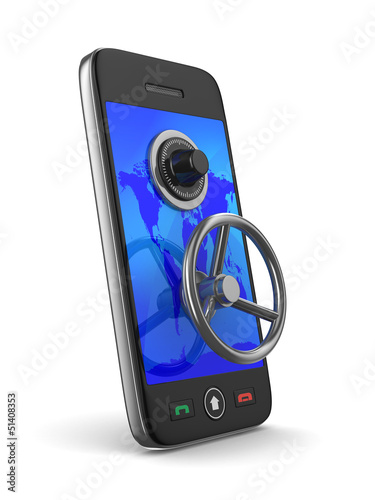 phone with key on white bac...