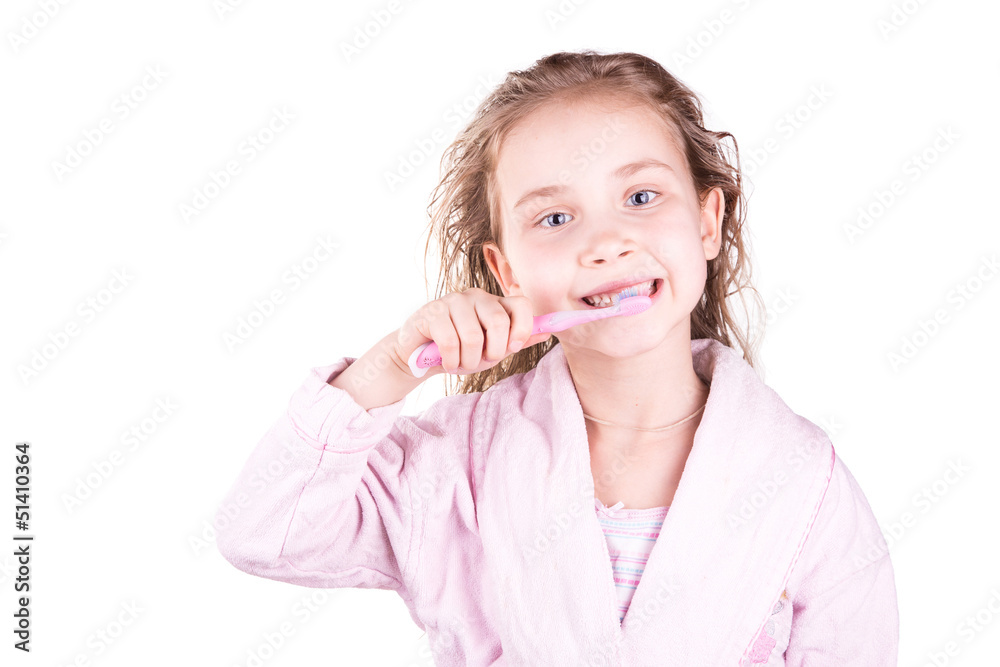 Beautiful happy smiling little girl brushing her teeth Beautiful happy smiling little girl brushing her teeth