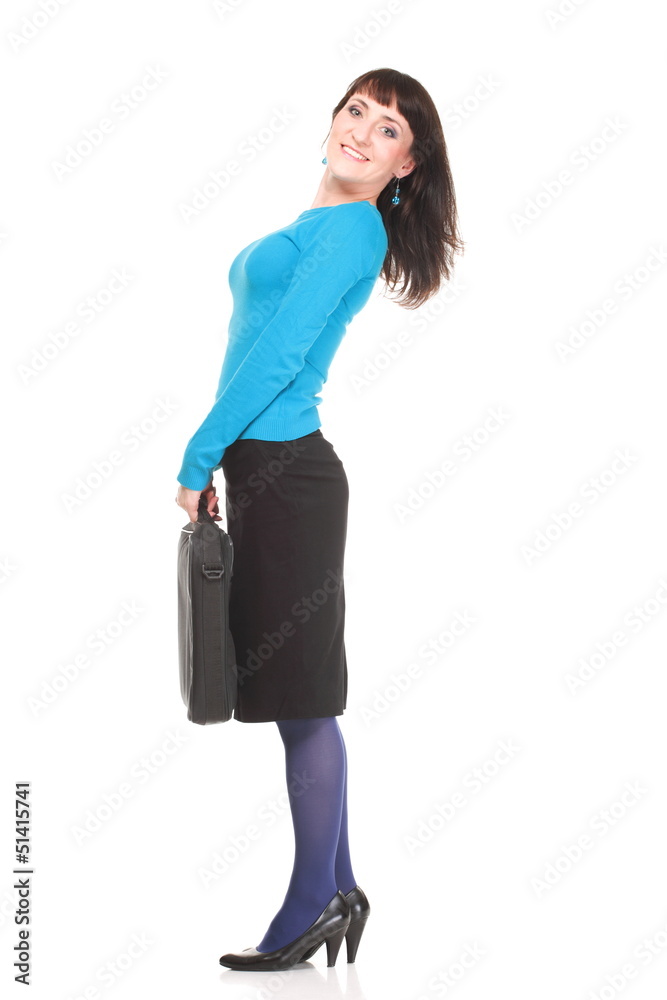 Business woman standing with a laptop bag Business woman standing with a laptop bag