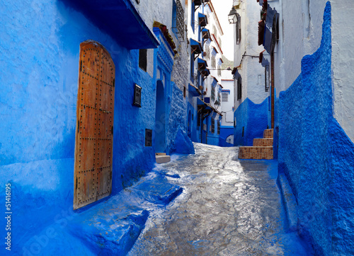 Inside of moroccan blue town Chefchaouen medina © SJ Travel Footage