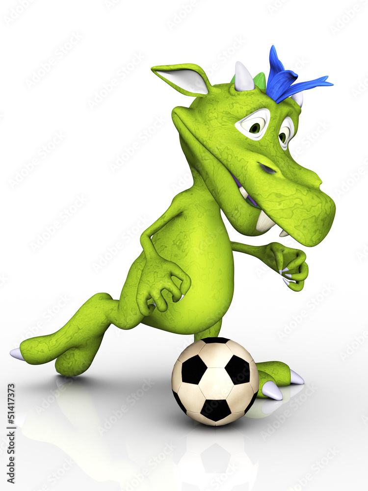 Fototapeta premium Cute cartoon monster playing soccer.
