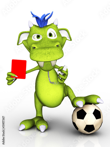 Cartoon monster as soccer referee.