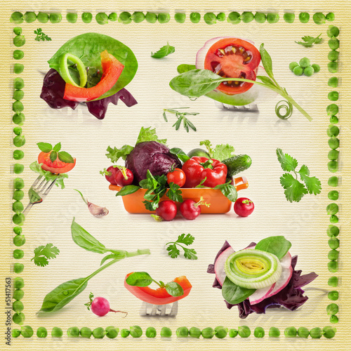 Background of vegetables on textured paper  Print on a napkin 
