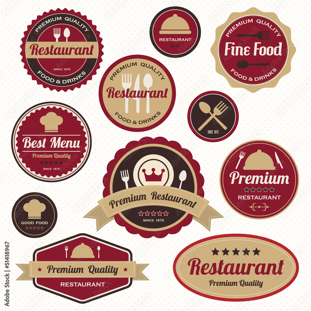Set of vintage restaurant badges and labels