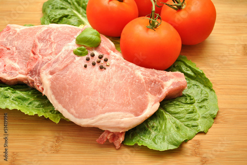 Raw Pork Chops and Tomatoes