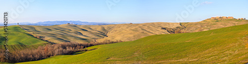 Italian panorama. Cypress tree and rolling hills rural landscape