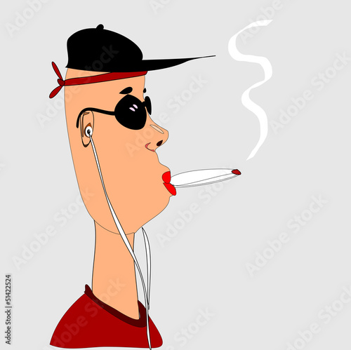 female with basball cap smoking