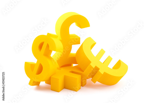Symbols of currency with clipping path photo