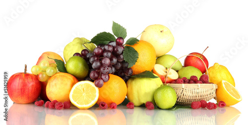 Assortment of exotic fruits and berries  isolated on white