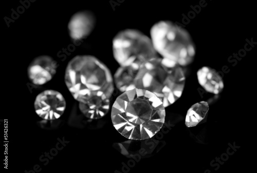Beautiful shining crystals (diamonds), on black background