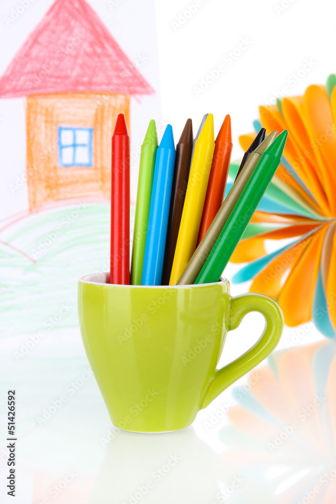 Colorful pencils in cup isolated on white Colorful pencils in cup isolated on white