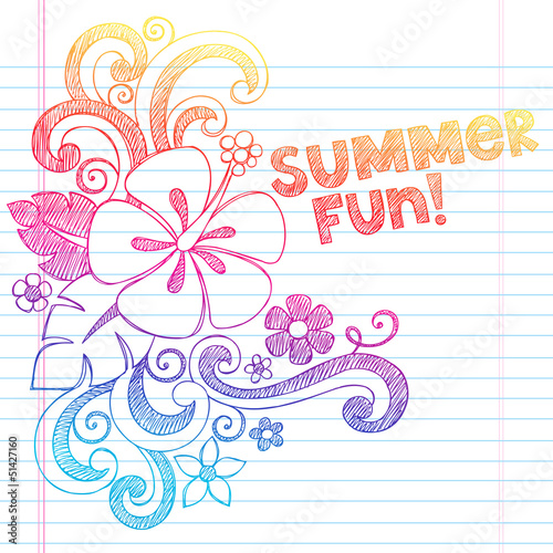 Hibiscus Summer Fun Tropical Vacation Sketchy Doodles Vector