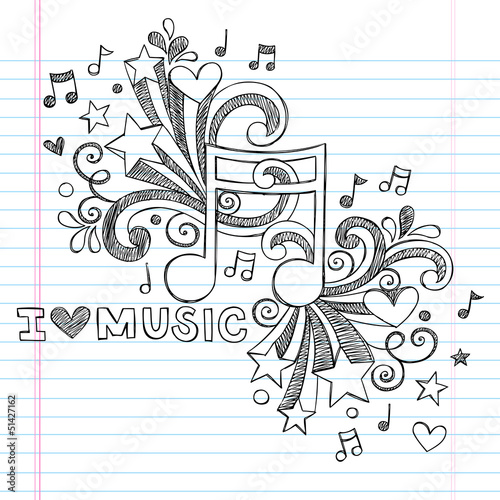 Music Note I Love Music Back to School Sketchy Doodle Vector