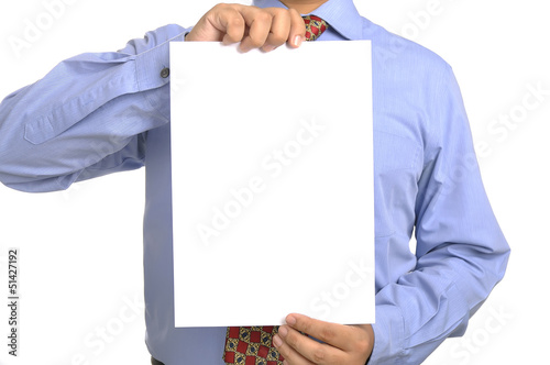 Businessman holding white paper