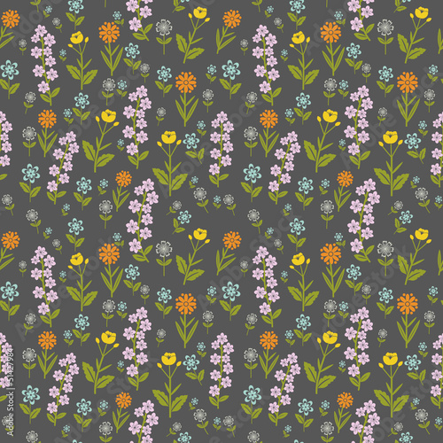 Seamless multicolored floral pattern on dark
