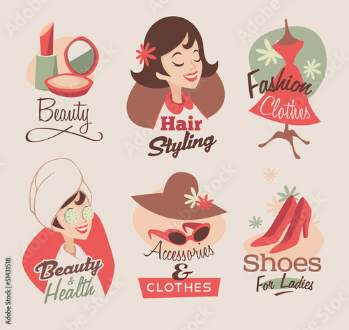 Retro female beauty emblems