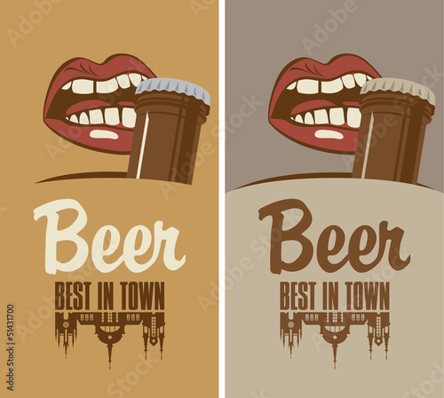 mouth opens a beer bottle with his teeth